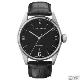 Georg Jensen 42mm Automatic Watch. Black dial Alligator strap