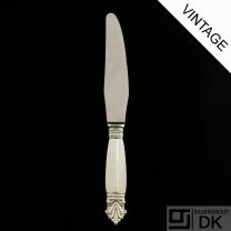 Georg Jensen Silver Dinner Knife, Short Handle, Serrated - Acanthus/ Dronning - VINTAGE