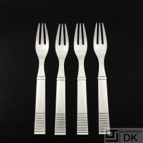 Georg Jensen. Set of four All Silver Fruit Forks 071 - Parallel/ Relief