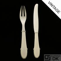 Georg Jensen All Silver Fruit Knife and Fork - Beaded/ Kugle - VINTAGE