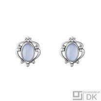 Georg Jensen. Sterling Silver Earclips of the Year with Chalcedony - Heritage 2019
