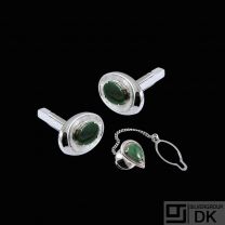 14k White Cufflinks and Tie Tack with Jade.