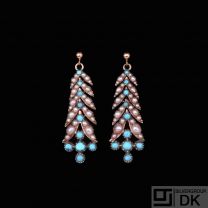 14k Gold Earrings with Oriental Pearls and Turquoise.
