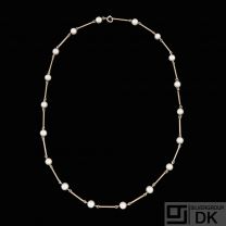 14k Gold Necklace with Pearls - Denmark - 43,5 cm.