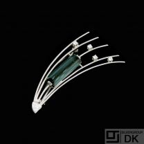14k White Gold Brooch with Tourmaline and Diamonds 0.12ct.