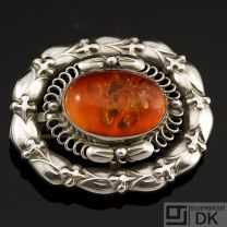 Georg Jensen Silver Brooch with Amber - #109
