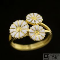 Vintage Danish Gilded Silver Daisy Ring w/ White Enamel - B. Hertz