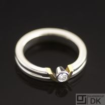 Georg Jensen 18K White & Yellow Gold Diamond Solitaire Ring 0.12 ct.