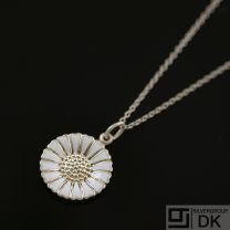 Vintage Danish Silver Daisy Pendant w/ White Enamel 11 mm. - Bernhard Hertz