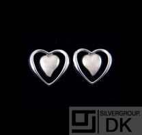 Georg Jensen. Sterling Silver Artist Heart Ear Clips Of The Year 2005 - 'Lovely'