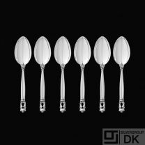 Georg Jensen. Set of six Silver Dessert Spoons 021 - Acorn / Konge.