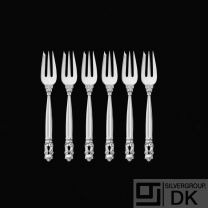 Georg Jensen. Set of six Silver Pastry Forks 043 - Acorn / Konge.