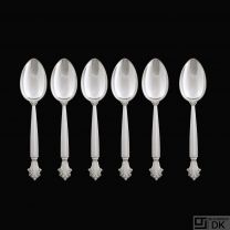 Georg Jensen. Set of six Silver Dessert Spoons 021 - Acanthus / Dronning.