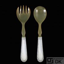Georg Jensen. Silver Salad Serving Set with Horn 342B - Perle / Rope #34.