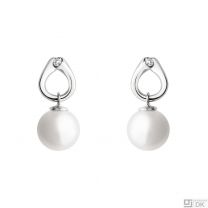 Georg Jensen 18k White Gold Earrings with Diamond and Pearl # 1513C - MAGIC
