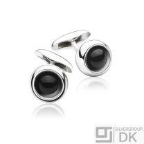 Georg Jensen Silver Cuff Links # 473 - SPHERE with Black Agate