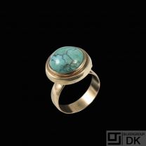  Danish 14k Gold Ring with Turquoise.
