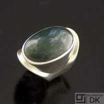 Danish Silver Ring w/ Moss Agate #19 - Bent Knudsen - VINTAGE