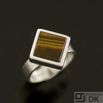 Danish Silver Ring w/ Tiger's Eye - N. E. From - VINTAGE