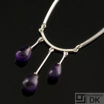 Danish Silver Necklace w/ Amethyst -N. E. From- VINTAGE