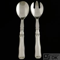 Georg Jensen Silver Salad Serving Set w/ Steel, Medium - Old Danish/ Dobbelt Riflet.