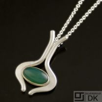 Danish Silver Pendant w/ Green Agate - N. E. From - VINTAGE