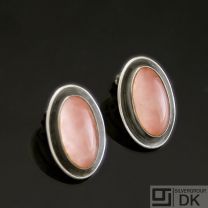 Danish Silver Ear Clips w/ Rose Quartz - N. E. From - VINTAGE