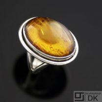 Danish Silver Ring w/ Amber -VINTAGE