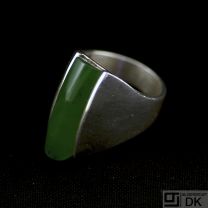 N. E. From - Denmark. Sterling Silver Ring with Nephrite. 1960s