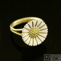 Vintage Danish Gilded Silver Daisy Ring w/ White Enamel 18 mm. - B. Hertz