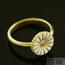 Danish Gilded Silver Daisy Ring w/ White Enamel 12 mm. - B. Hertz