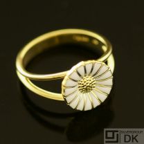 Vintage Danish Gilded Silver Daisy Ring w/ White Enamel - Hertz