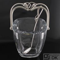 Vintage Swedish Glass Bowl/ Ice Bucket w/ Silver Handles - Olaf Gunnar Hjertzell