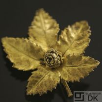 Danish Vintage Gilded Silver Brooch - Flora Danica, Large Oak Leaf