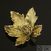 Danish Vintage Gilded Silver Brooch - Flora Danica, Small Oak Leaf