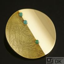 Danish Gold Brooch w/ Turquoise - Bent Gabrielsen - Vintage