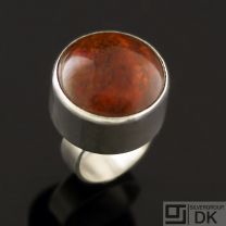 Danish Silver Ring w/ Amber - N. E. From - VINTAGE