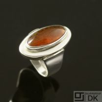 Danish Oval Silver Ring w/ Amber -N. E. From- VINTAGE