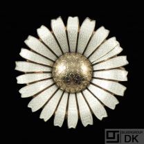 A. Michelsen. Gilded Silver Daisy Brooch / Pendant with White Enamel. 50mm.