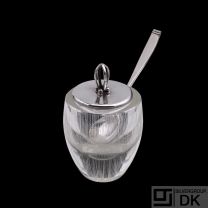 A.F. Rasmussen. Glass Jar with Sterling Silver Lid and Spoon.