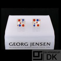 Georg Jensen Silver Cuff Links # 93C Blue, Red and White DOMINO
