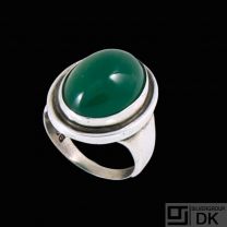 A.F. Rasmussen - Denmark. Sterling Silver Ring with Green Agate.