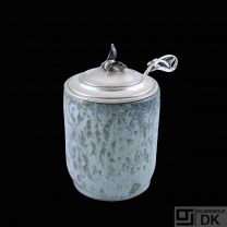 Arne Bang - C. Holm. Stoneware Jar with Silver Lid and Spoon.