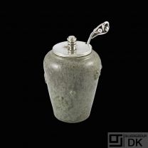 Arne Bang - Frithjof Bratland. Stoneware Jar with Silver Lid and Spoon.