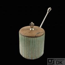 Arne Bang - W. & S. Sørensen.  Stoneware Jar with Teak / Silver Lid and Spoon.