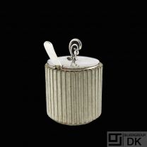 Arne Bang / A.F. Rasmussen. Stoneware Jar with Sterling Silver Lid and Spoon.