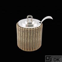 Arne Bang / Villads-Nielsen. Fluted Stoneware Jar with Silver Lid and Spoon.