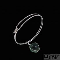 Bent Knudsen. Sterling Silver Bangle with Glass Ball-Pendant.