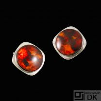 Bent Knudsen - Denmark. Sterling Silver Ear Clips with Amber #35.