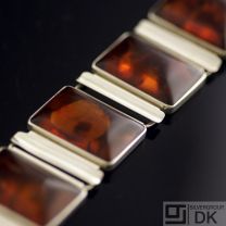 Danish Silver Bracelet w/ Amber - Einer Fehrn/ Ravfehrn/ House of Amber - VINTAGE